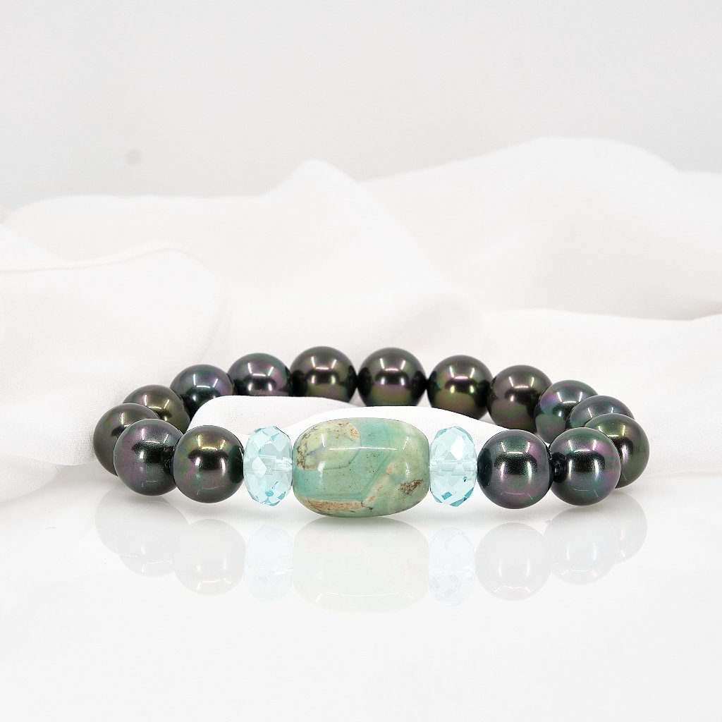 Black Pearl & Dragon Skin Agate Stretch Bracelet
